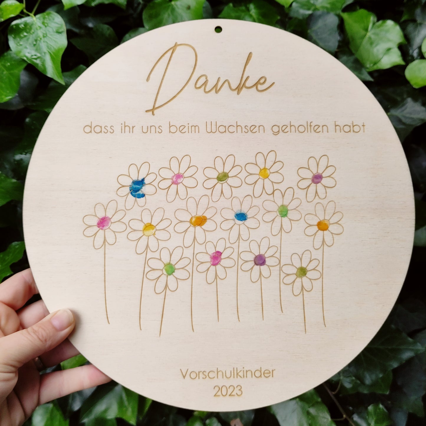 Holzschild Fingerabdrücke Blumen