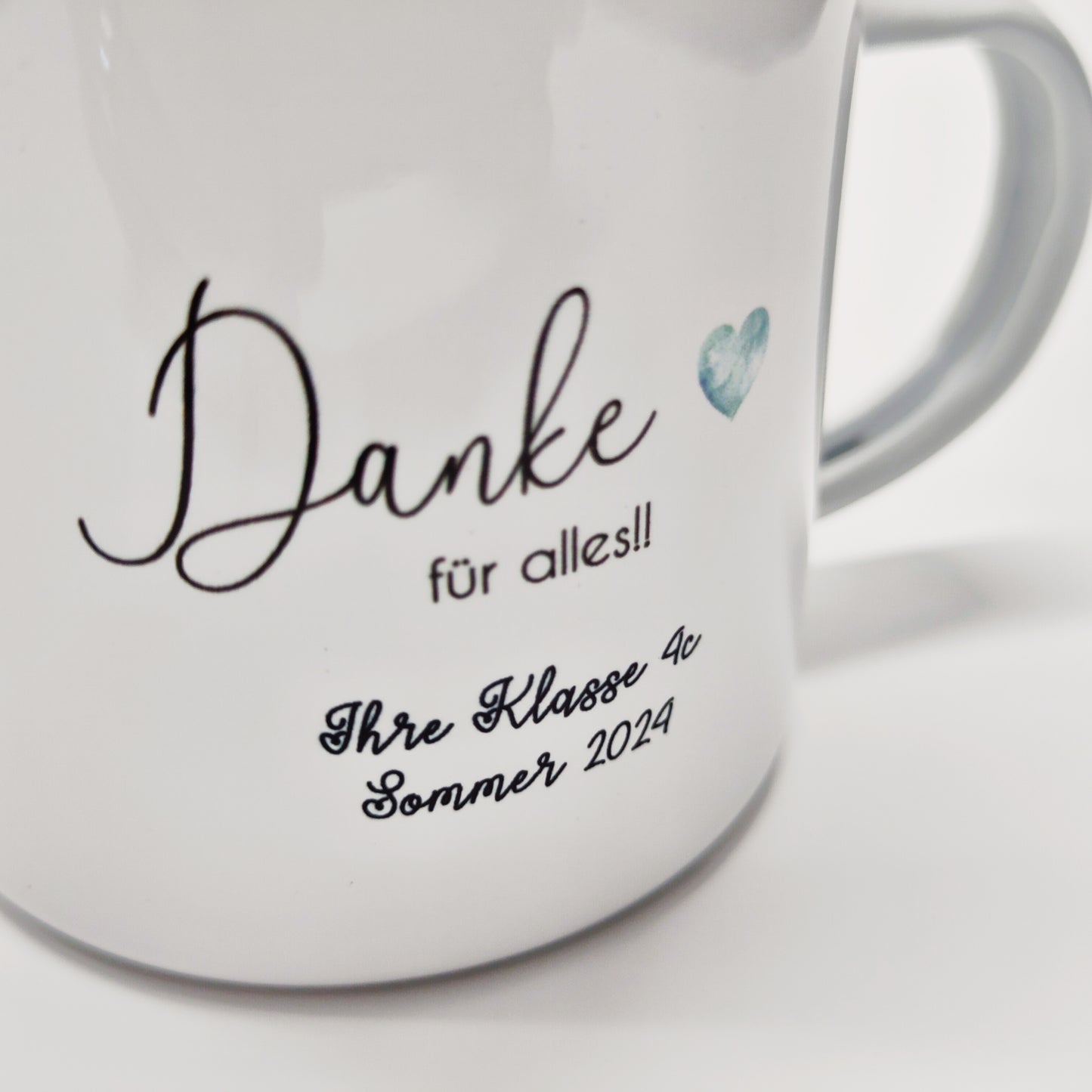 Emailletasse Lehrer/in mit Herz