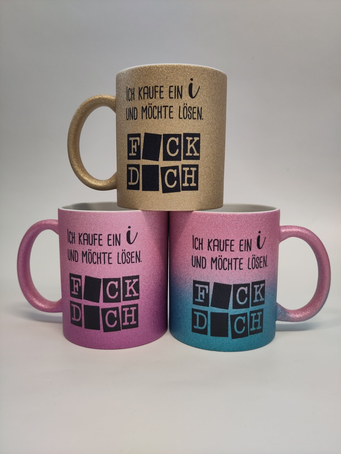 Glitzertasse im Überraschungs-Design