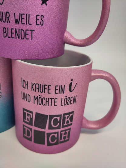 Glitzertasse im Überraschungs-Design
