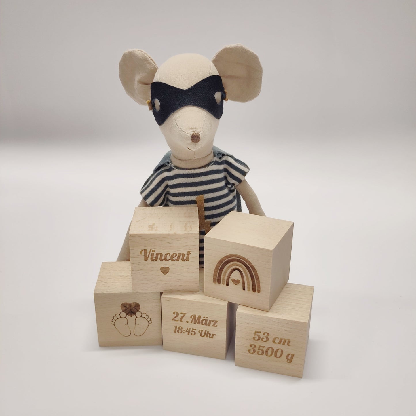 Holzwürfel personalisiert, Geburt