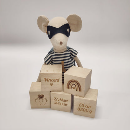 Holzwürfel personalisiert, Geburt