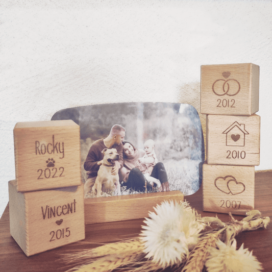 Familienset mit Fototafel und 5 Holzwürfeln