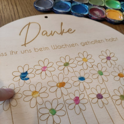 Holzschild Fingerabdrücke Blumen