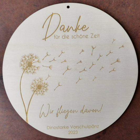 Holzschild Fingerabdrücke Pusteblume