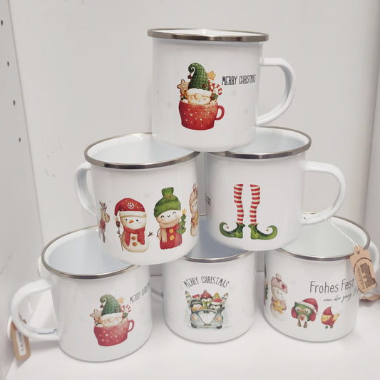 Emailletasse Weihnachten Überraschungsmotiv
