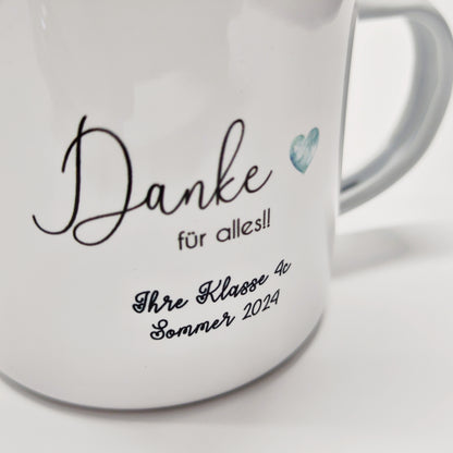 Emailletasse Lehrer/in mit Herz