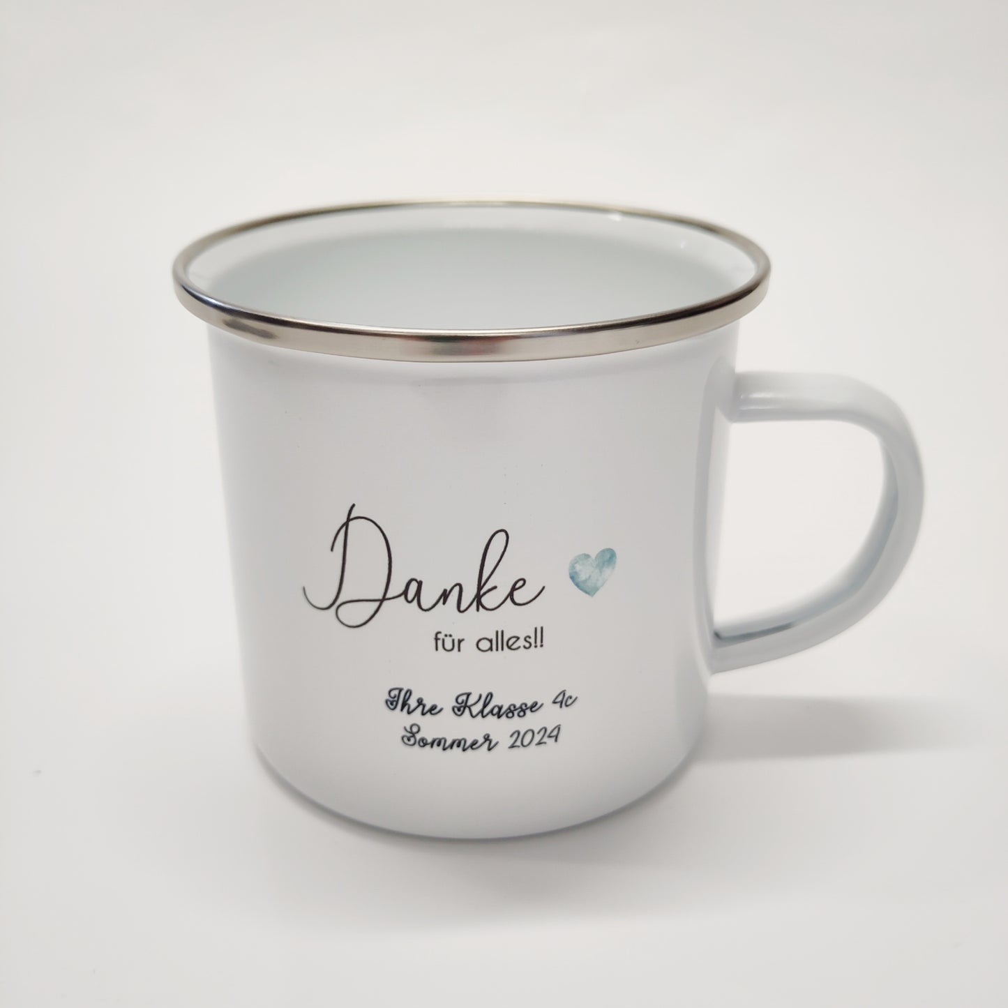 Emailletasse Lehrer/in mit Herz