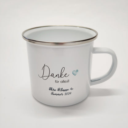 Emailletasse Lehrer/in mit Herz
