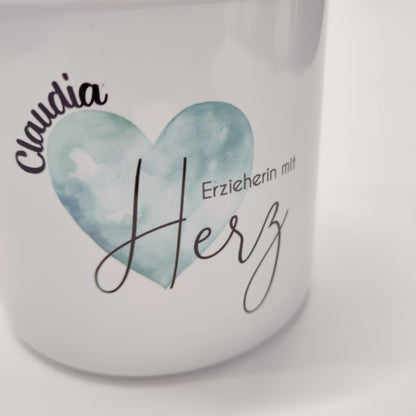 Emailletasse Erzieher/in mit Herz
